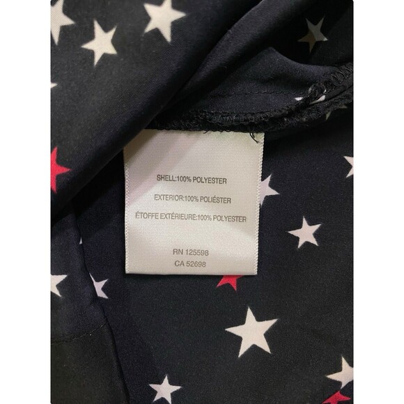 Ellen Tracy Shirt Womens Medium Black w/Red White Stars Print Button Up Roll Tab - Picture 3 of 10